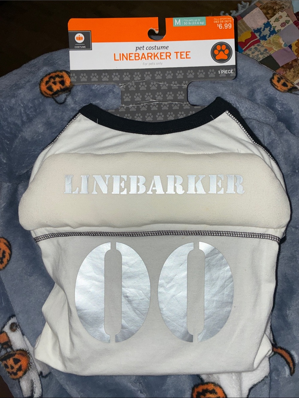 NWT Target Linebarker Tee White and Black Dog Costume Tee Shirt Size Medium